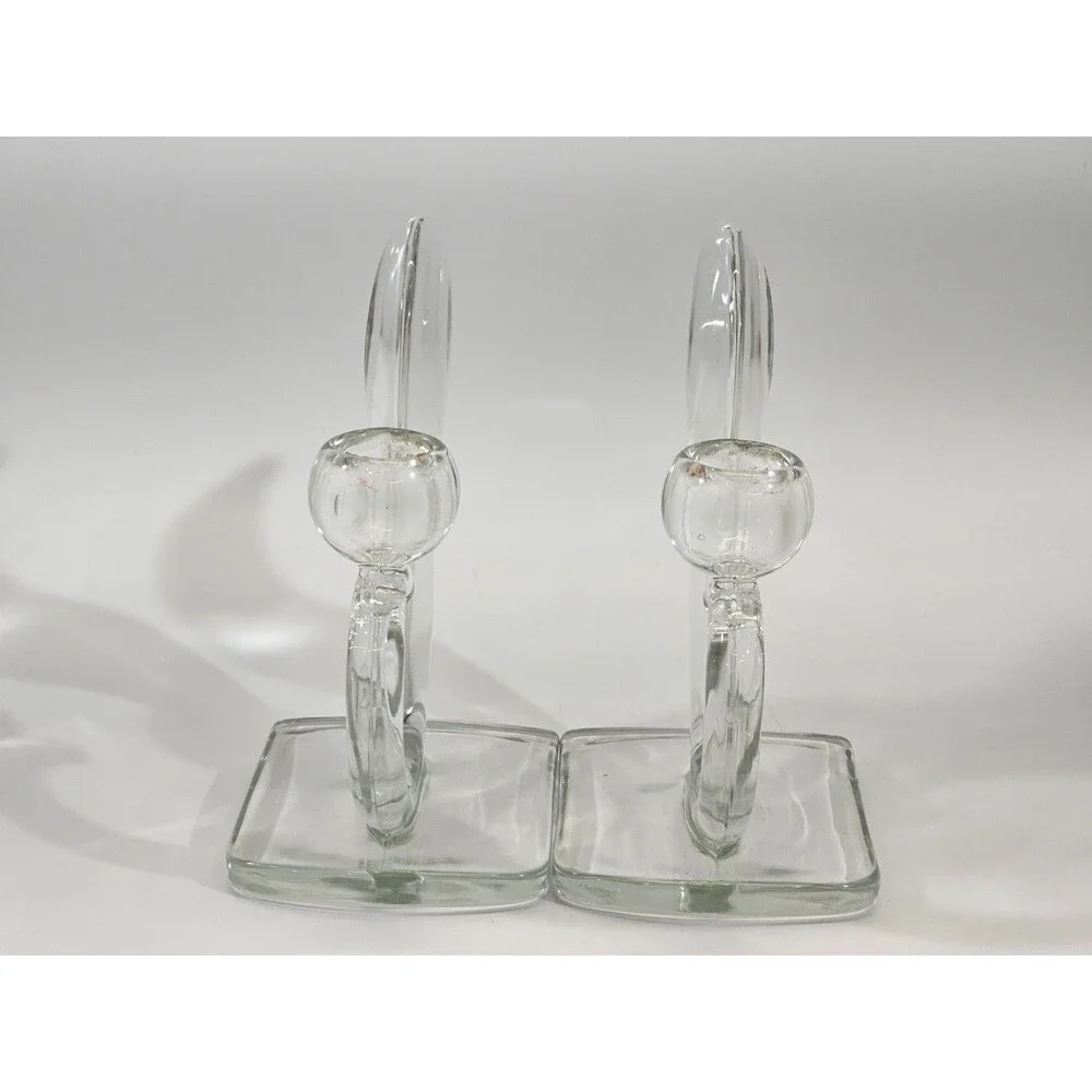 VINTAGE Art Deco Muranese Glass Flame Candlesticks Martinsville Viking 50s Set 2